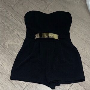 Black Strapless Romper with Gold Belt